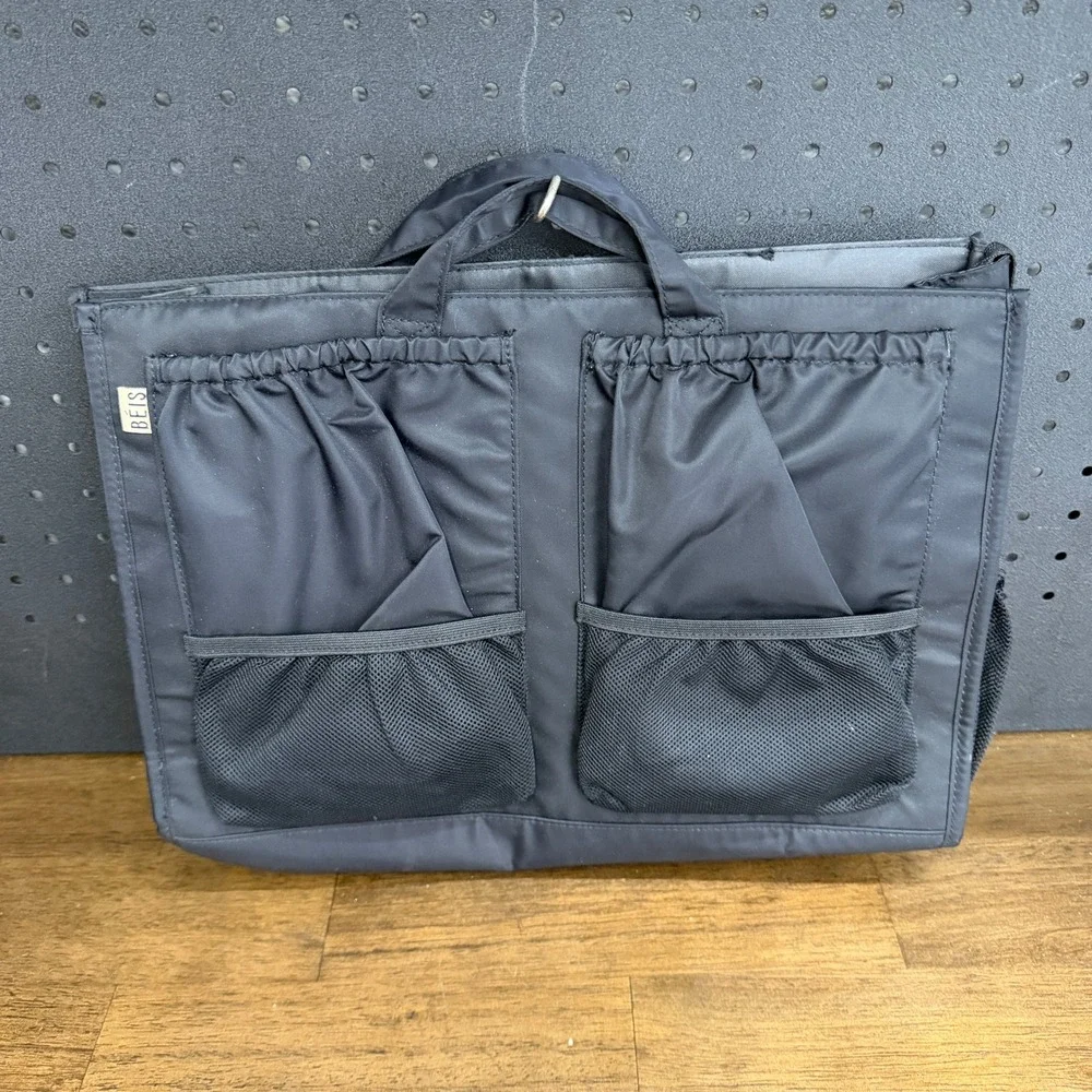 BEIS Tote Insert Organizer Women Black Nylon Travel Laptop Bag